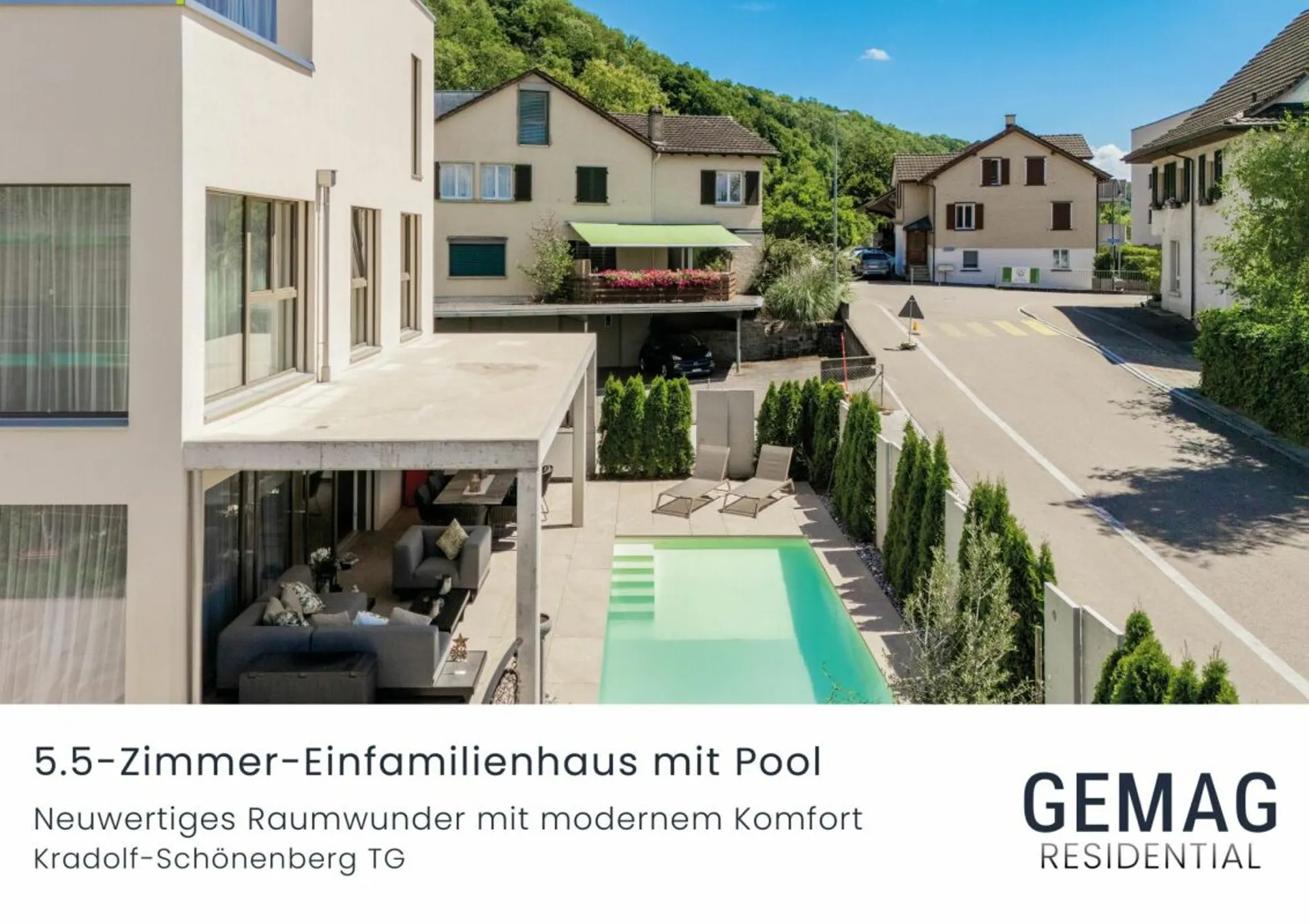 Design trifft Wohnkomfort - 5.5-Zimmer-Einfamilienhaus mit hochwertigem Ausbau und Aussenpool