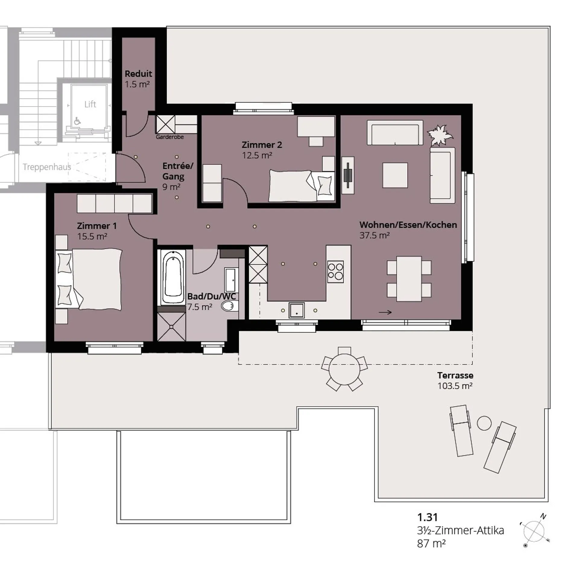 TOP MODERNE 3.5-Zimmer-Attikawohnung mit grosse Terrasse