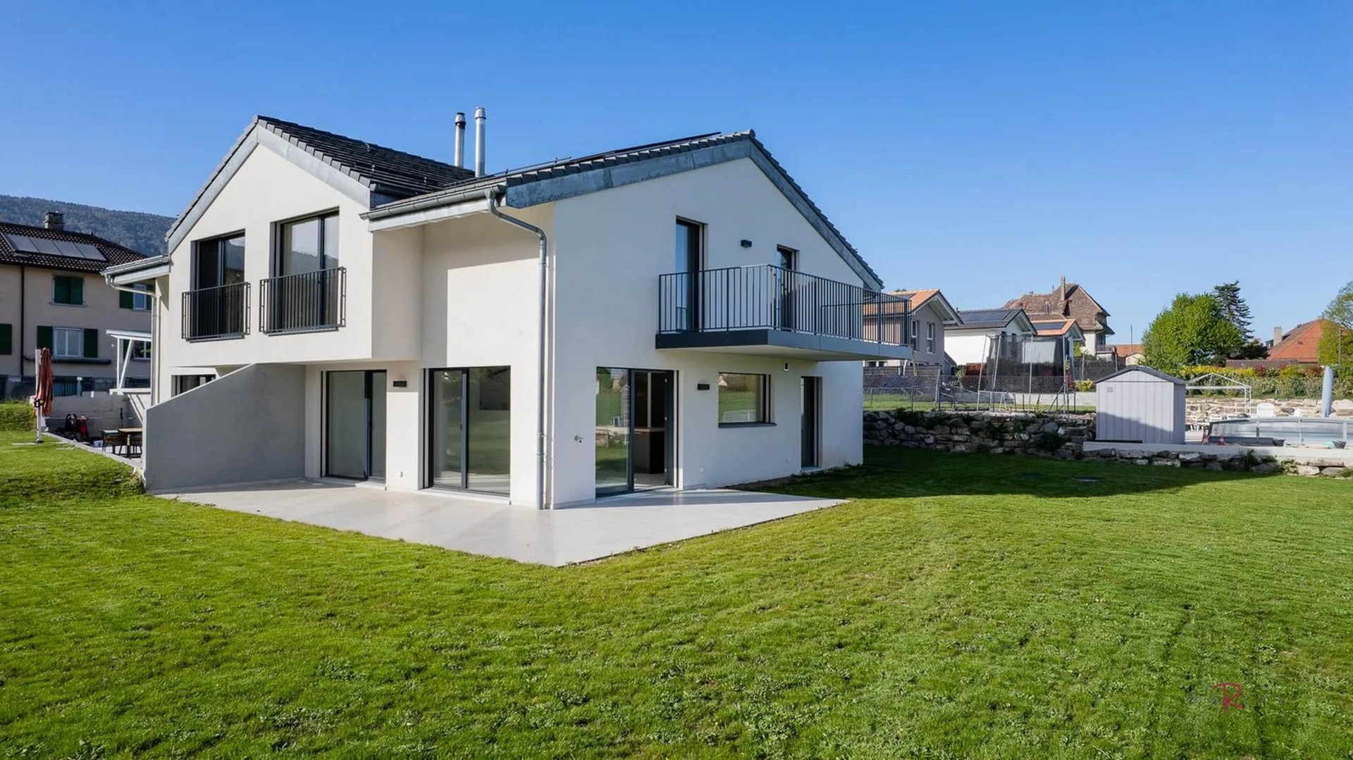 Maison mitoyenne avec 4 chambres, magnifique vue sur les champs et les Alpes