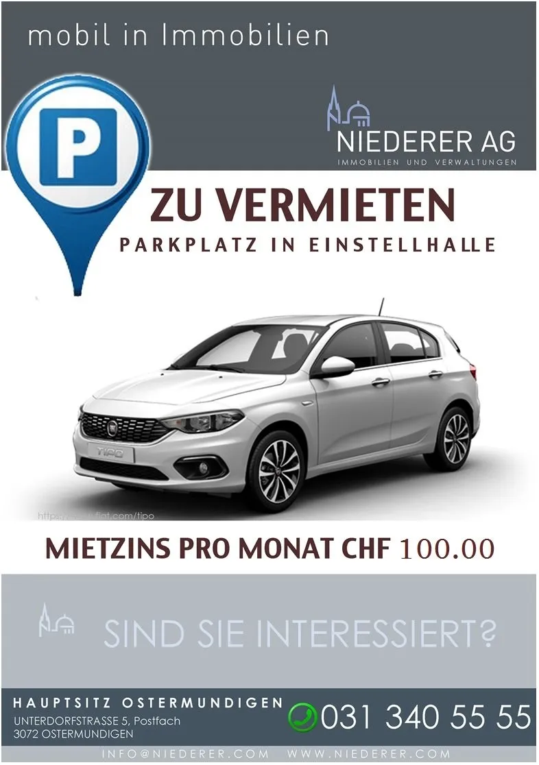 Mehrere Einstellhallenplätze für je CHF 120.00 verfügbar