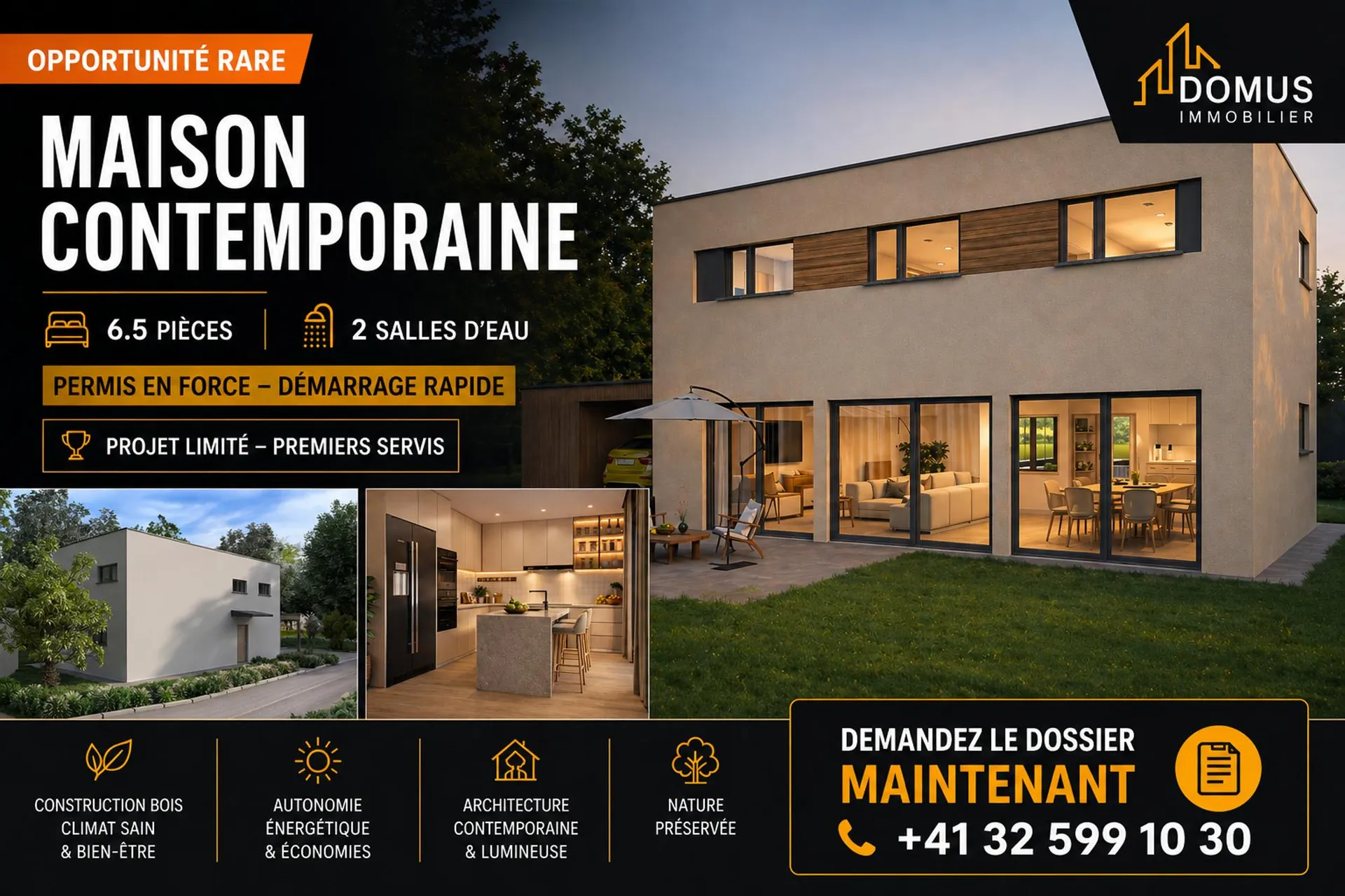 Maison contemporaine en bois ? Accédez à la propriété à prix attractif dans un cadre idéal Permis en force ? Projet exclusif