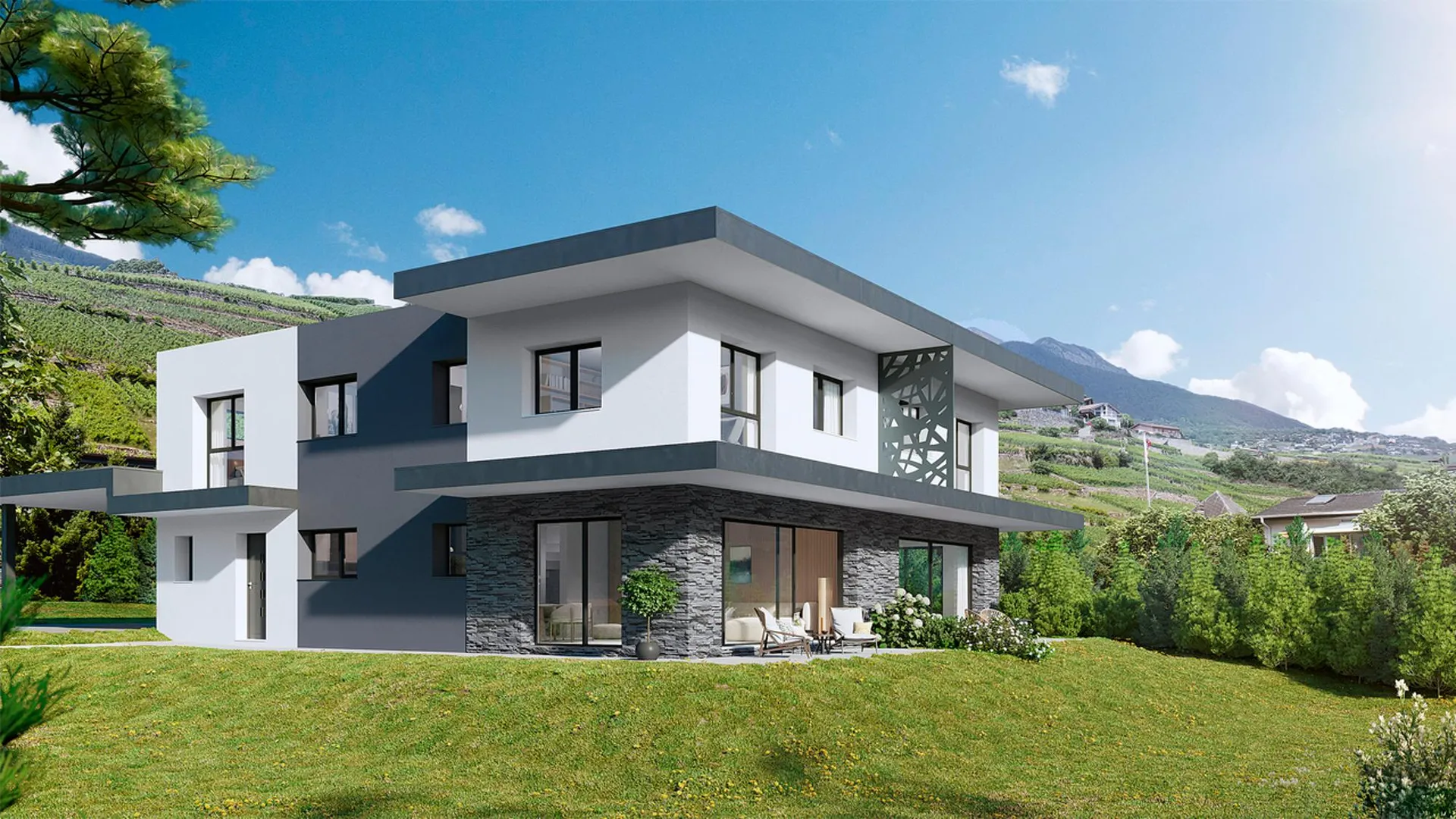 SPLENDIDE VILLA CONTEMPORAINE 5.5 PCES A PLAN-CONTHEY