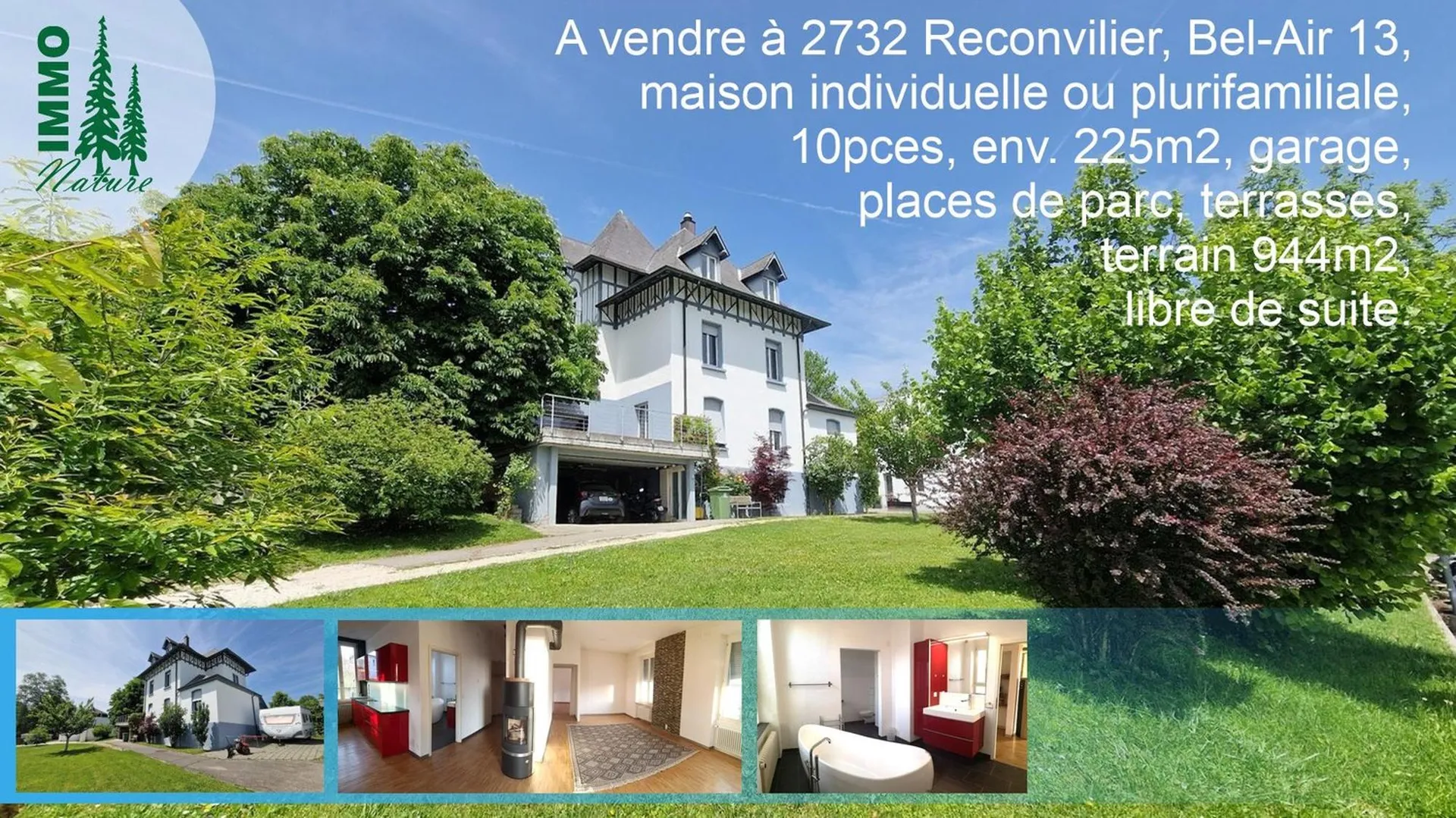 Magnifique maison individuelle ou plurifamiliale avec garage, places de parc, terrasses, jardin