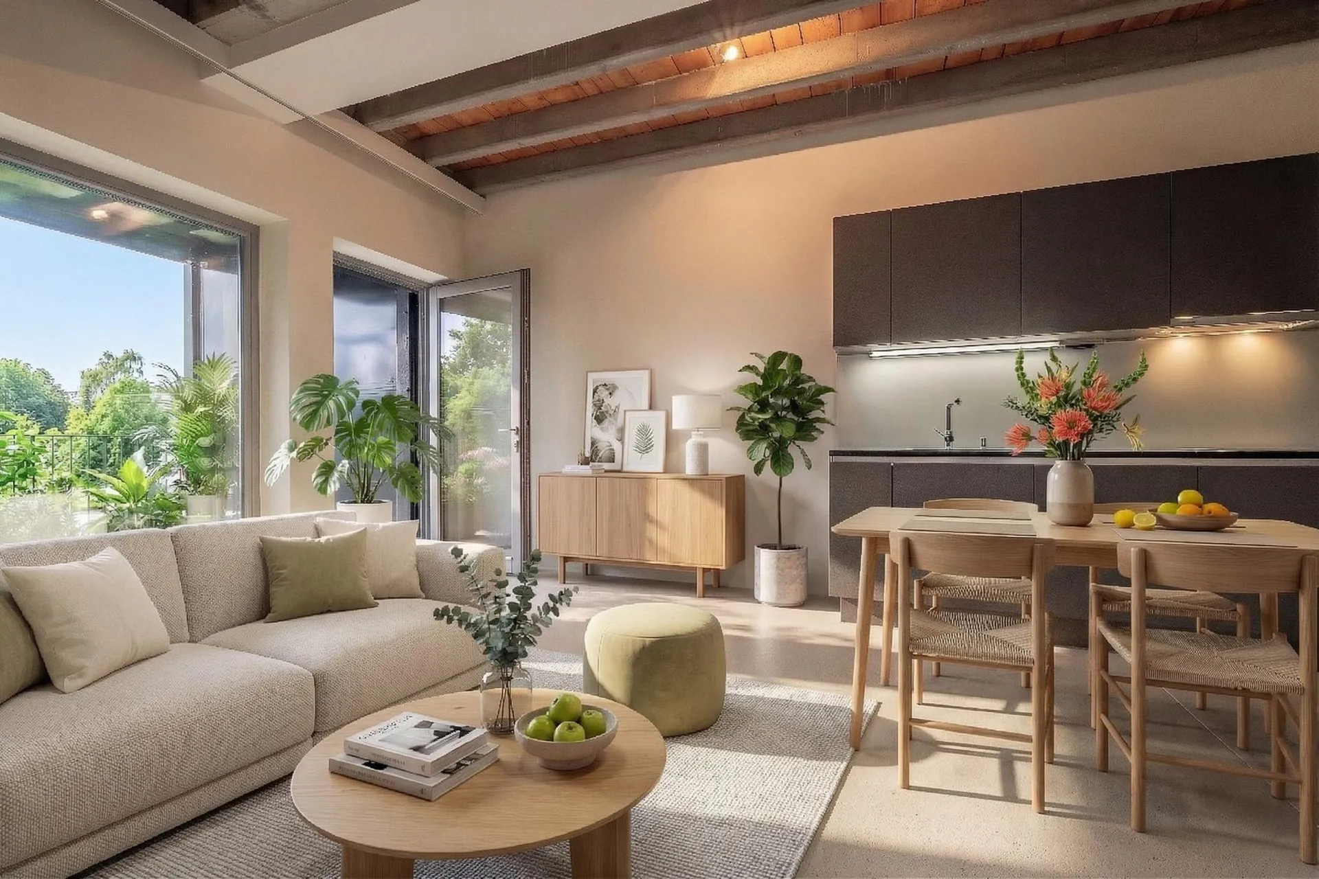 Moderne 1-Zimmer-Loft-Wohnung mit Balkon und offener Küche