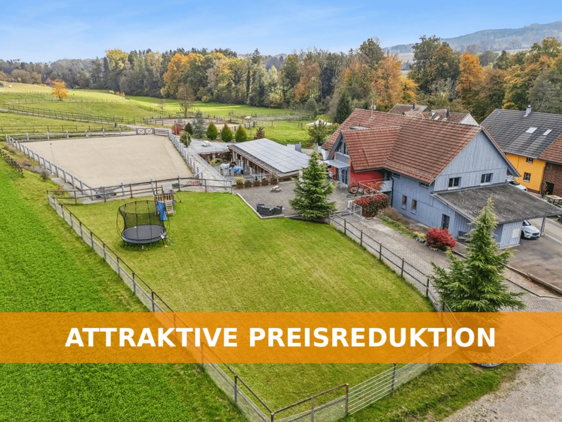 TRAUMHAFTE REITSPORTANLAGE MIT VERSCHIEDENEN BEWEGUNGSFLÄCHEN UND VIEL WEIDELAND IN DOTNACHT