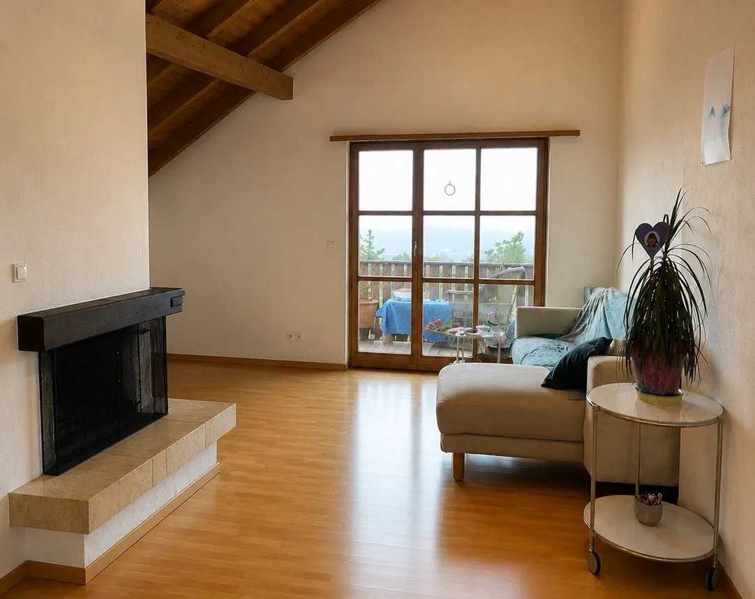 HELLE 3.5-ZIMMER-DACHWOHNUNG MIT BALKON, CHEMINÉE UND PANORAMABLICK AUF ZÜRICH