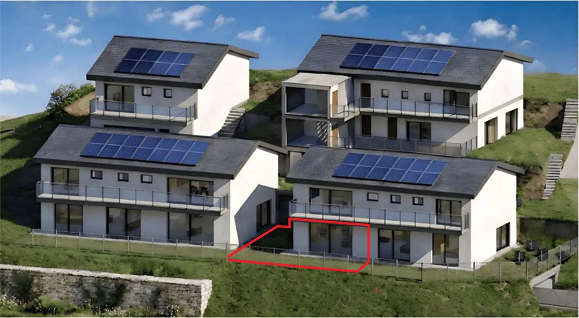 Moderno 2.5 locali con giardino privato, vista aperta e parcheggio inc