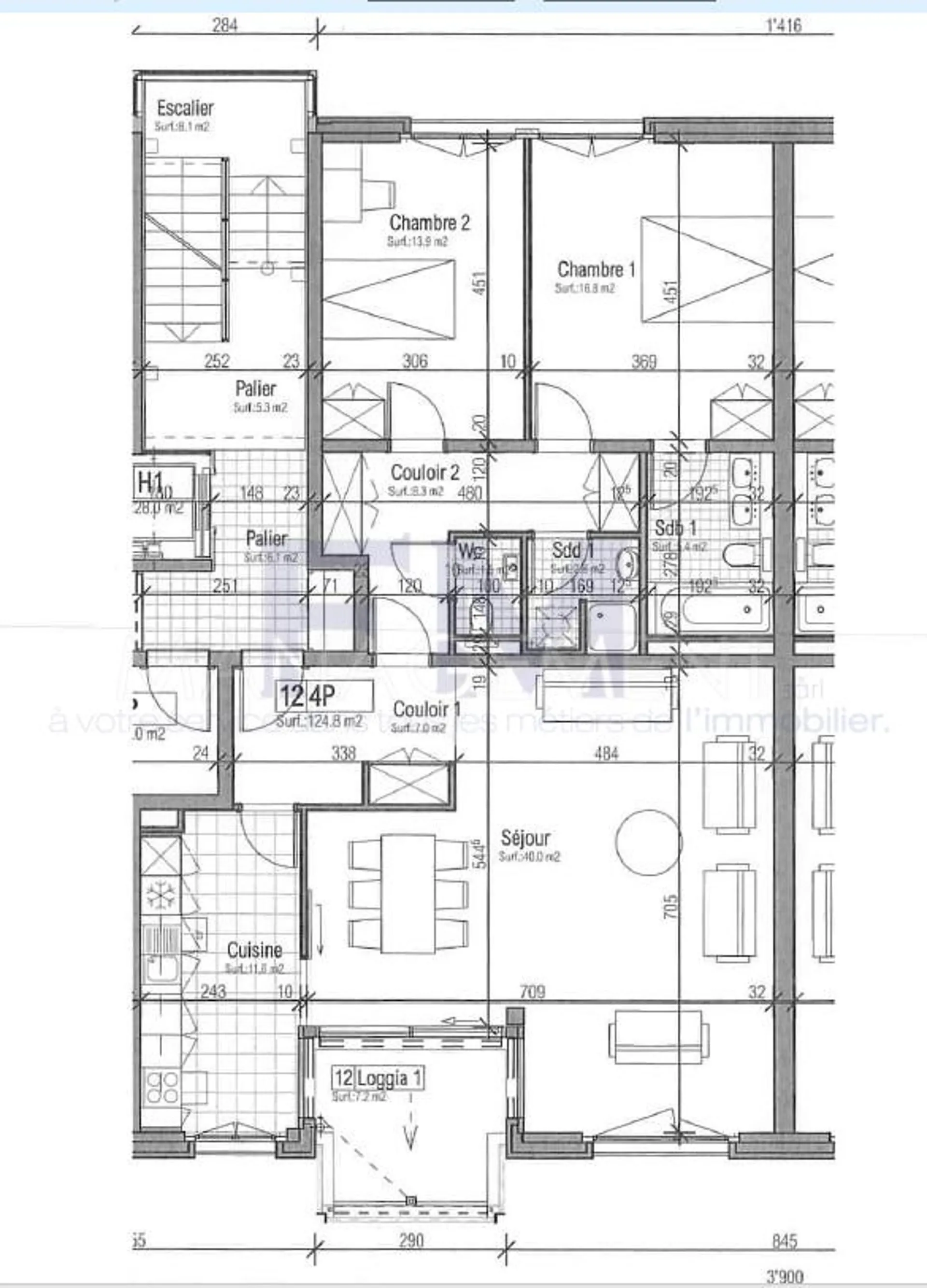Malagnou, 4 pièces, au 1er étage avec loggia, d'env 107m2