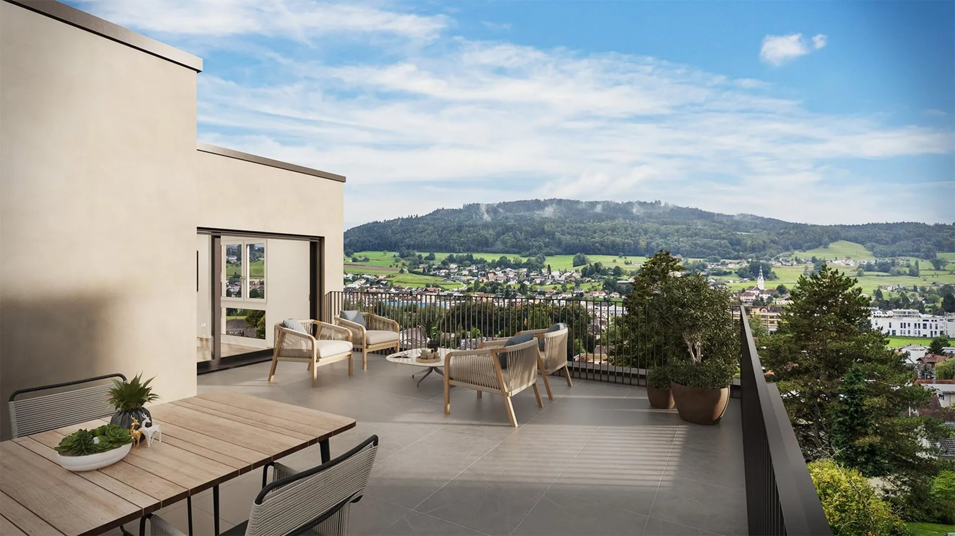 Neubau 5.5-ZI-EFH mit Attika-Geschoss / Reinach AG - Sonnenlage und Weitblick